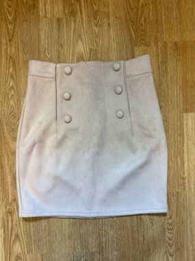 Double-Button Mini Skirt in Pale Pink